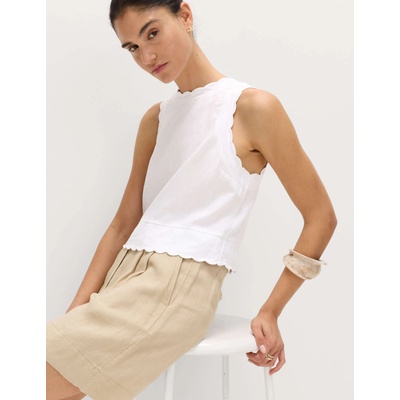 Marks & Spencer Жилетен топ с наовив кант и висок дял лен Marks & Spencer бяла Marks & Spencer | Byal | ЖЕНИ | 22