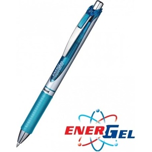 Pentel Автоматичен ролер Pentel Energel BL77 26815, син цвят на писане, дебелина на линията 0.7 mm, гел, сребрист, цената е за 1бр. (продава се в опаковка от 12бр. ) (OK26815)