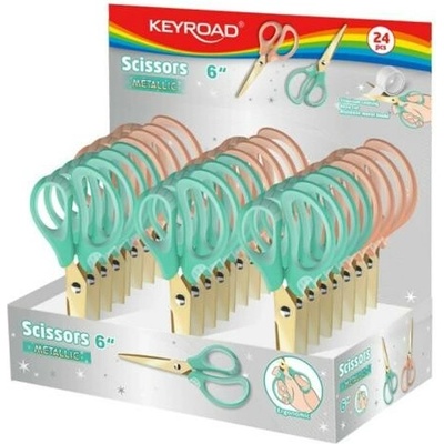 Nožnice kovovo-titánové KEYROAD, ergonomické, 15,5 cm, mix farieb, displej 24 ks