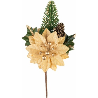 Slovakia Trend Vetvička MagicHome Vianoce, s kvetom poinsettia, zlatá, 18 cm 8093141