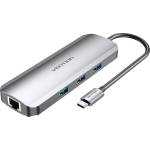 Vention usb-c - hdmi/usb 3.0 × 3/rj45/sd/tf/trrs 3, 5 мм/pd (0, 15 м, сив алуминиев сплав), докинг станция