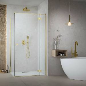 Radaway Правоъгълна душ кабина с люлееща се врата Radaway Essenza KDJ 100x120 см златисто-прозрачна дясна (1385040-09-01R+1384054-01-01)