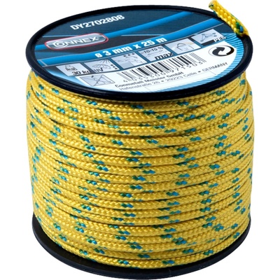 CONNEX PES pletené lano 16-pramenné, 3 mm × 25 m, žltá/zelená/modrá
