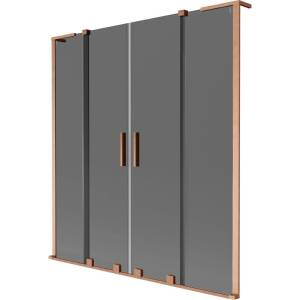 Mexen Velar L Duo параван за вана, 2-крилен плъзгащ се, 140 x 150 см, графит, четкована мед - 896-140-003-42-65 (896-140-003-42-65)