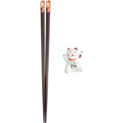 Tokyo Design Studio Dárková sada jídelních hůlek s podložkou Lucky Cat E