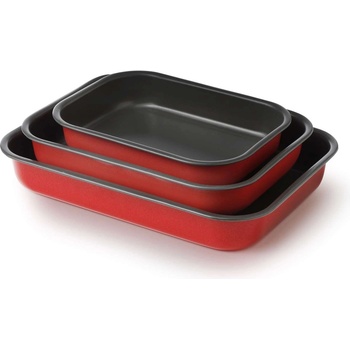 Accademia Mugnano Square Baking Trays AM Cucina Sano, Set of 3, 25/30/35cm, Red (CSTRSTQ25)