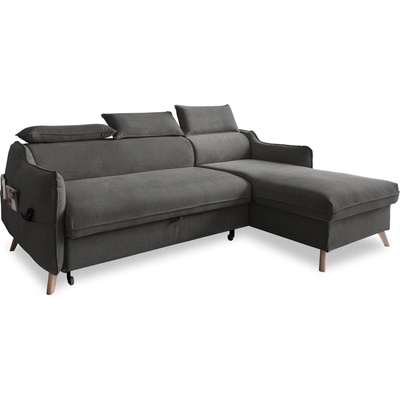 Miuform Тъмносив ъглов разтегателен диван от кадифе (десен ъгъл) Sweet Harmony - Miuform (814MO247)