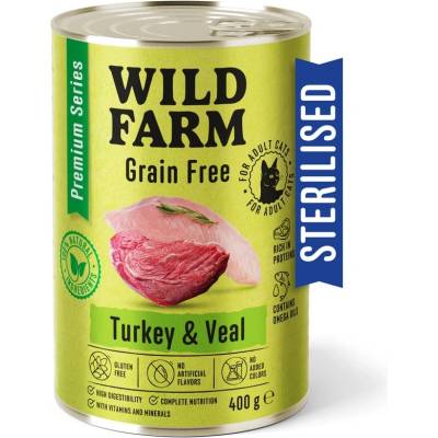 WILD FARM Premium Grain Free Turkey and Veal 400g - беззърнена храна за кастрирани котки