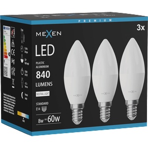 Mexen Nova 3x LED крушка E14, C37, 8W, Неутрална - 4000K, 840 lm - L102-E14-0840-01x03 (L102-E14-0840-01x03)