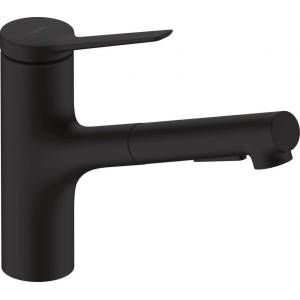 Hansgrohe Кухненски смесител Hansgrohe Zesis M33 150 с издърпващ се душ, матово черен, с 2 струи (74820670)