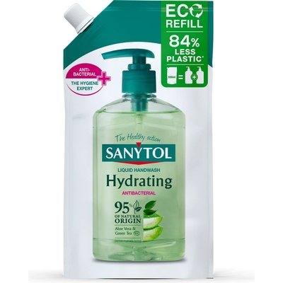 Sanytol Zelený čaj & Aloe Vera dezinfekčný hydratujúce mydlo na ruky náhradná náplň 500 ml