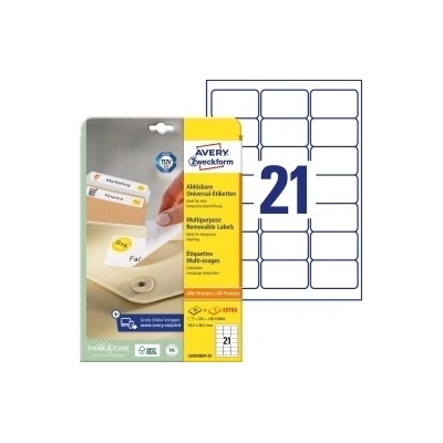 Etikety univerzálne odnímateľné 63,5x38,1mm Avery A4 25+5 hárkov