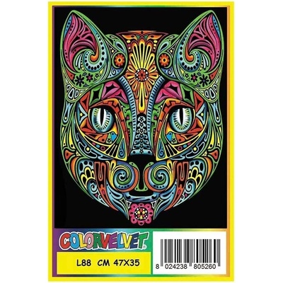 Colorvelvet L88 Mačacia hlava zamatová omaľovánka obraz 47x35cm séria Black