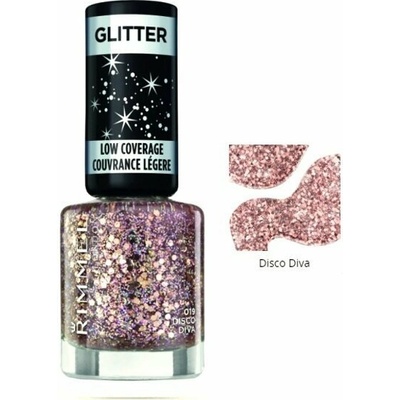 RIMMEL London Glitter Medium krycí lak na nechty s glitrami, č. 019 Disco Diva, 8ml, 019 Disco Diva