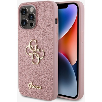 GUESS PU Фиксиран метален капак с брокат 4G за iPhone 15 Pro Max Розов Guess | Lilav | ЖЕНИ | UNI
