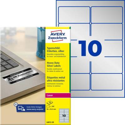 Avery Zweckform L6012-20 Velmi odolné etikety 96x50,8mm 200 ks stříbrná