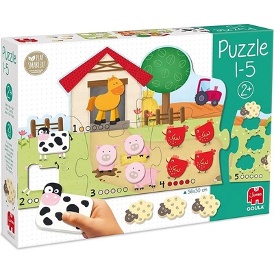 Goula Образователен дървен пъзел Goula - Научи се да броиш с животните във фермата (53438)