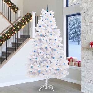vidaXL Изкуствено коледно дърво с хингед Бяло 300 cm PVC и стомана (3426637)
