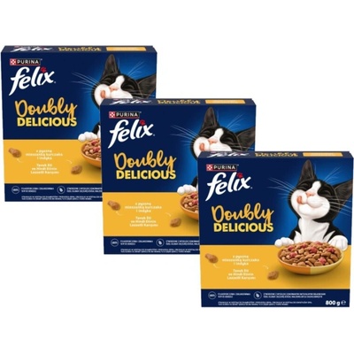 Felix Doubly Delicious mačacie krmivo s lahodnou zmesou kuracieho a morčacieho mäsa, 3x800 g