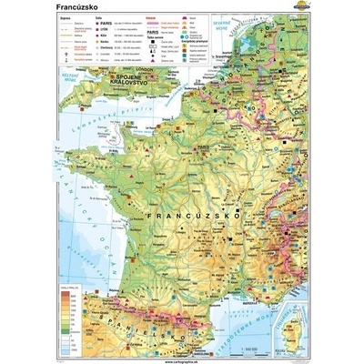 Cartographia Francúzsko (100x140 cm – 1:940000), nástenná, fóliovaná, lištovaná
