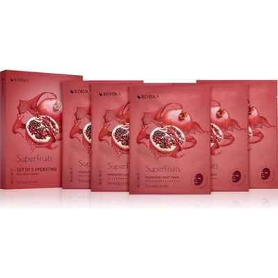 KORIKA SuperFruits Pomegranate - Set of 5 Hydrating Face Sheet Masks комплект маски за лице на намалена цена с хидратиращ ефект Pomegranate