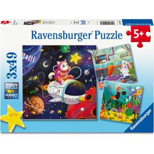 Ravensburger Пъзел Ravensburger от 3 х 49 части - Животни изследователи (12004048) - ozone