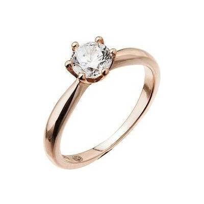 Evolution Group Pozlacený stříbrný prsten se zirkonem 15014.1 rose gold