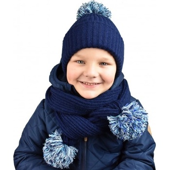 Detský set čiapka s brmbolcom a šál modrá
