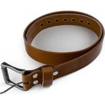 JUBÖ Nýtovaný kožený opasek Bushcraft světle hnědý stříbrná spona A