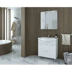 Drop Комплект от бели стенен шкафове и мивка Drop Ritmo 75 см (5PRT075WH+6BSA075PC)