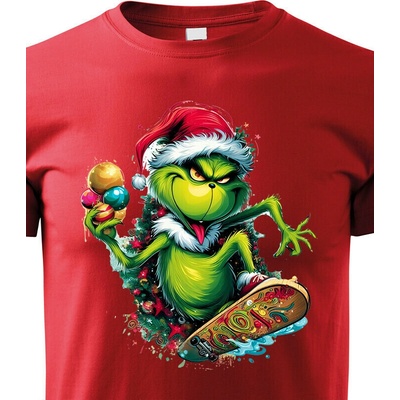 Dětské tričko Grinch na skateboardu Červená Canvas tričko Bezvatriko.cz 2383