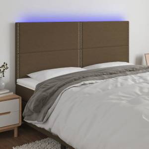 vidaXL LED горна табла за легло, тъмнокафява, 180x5x118/128 см, плат (3122301)