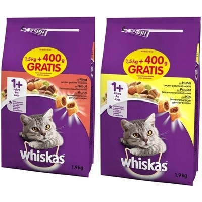 WHISKAS hovädzie kuracie 2 x 1,5 kg