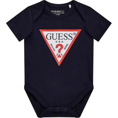 Guess Късо бебешко боди за новородено момче в тъмно син цвят с червено лого Guess