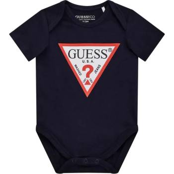 Guess Късо бебешко боди за новородено момче в тъмно син цвят с червено лого Guess