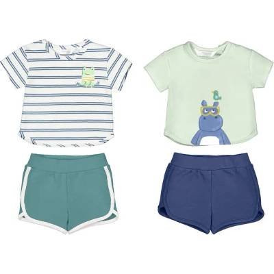 Mayoral Комплект 2 тениски и 2 къси панталона Тъмнозелено и синьо за новородено момче Mayoral