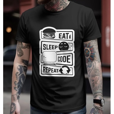 Bullshirt.sk pánske tričko Eat Sleep Code Repeat čierne