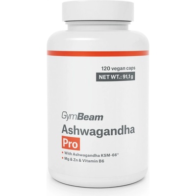 GymBeam Ashwagandha pro ksm-66 vitamín b6 zinek indický ženšen 120 kapslí