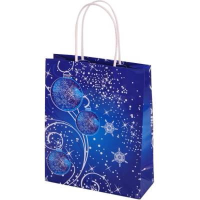 Екстрапак 20 х 25 см гланцово ламинирана синя подаръчна чанта с декор "Коледни орнаменти (35451)