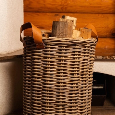 Vingo Veľký ratanový úložný kôš s plastovou vložkou, okrúhly 50 cm v. 60 cm