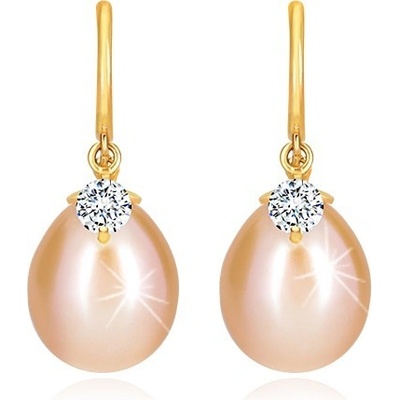 Šperky eshop diamantové ve žlutém zlatě lesklý oblouček oválná perla a briliant BT504.88