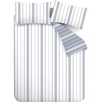 Catherine Lansfield Бяло-синьо единично спално бельо 135x200 cm Harbour Stripe - Catherine Lansfield (BD/59762/W/SQS/BL)