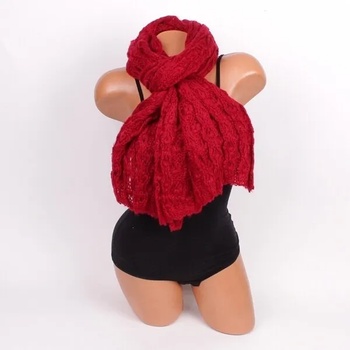 Image 1 of Красив дамски едроплетен шал в цвят бордо