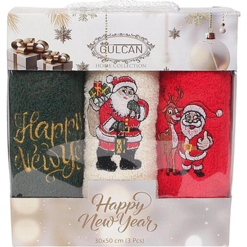 Хавлиени кърпи в три цвята с Дядо Коледа, еленче и надпис