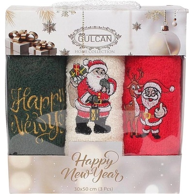 Хавлиени кърпи в три цвята с Дядо Коледа, еленче и надпис