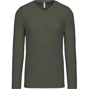 Kariban v-neck k358 / Мъжка тениска с дълъг ръкав - тъмно каки m (20k35807202)