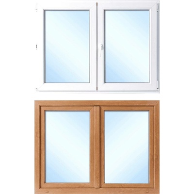 OknaDvereNaMiru.cz Dvoukřídlé plastové okno Otevíravé + Otevíravé i sklopné, zlatý dub / bílá, 1400 x 1000 mm