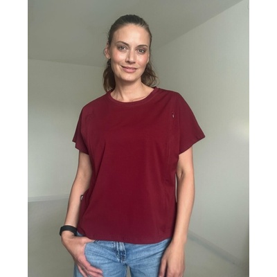 Kojicí tričko se zipem Kira oversized vínové