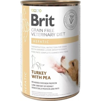 Brit Veterinary Diets Dog Hepatic за подпомагане на чернодробната функция при хронична чернодробна недостатъчност с Пуешко месо и грах 400gr