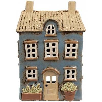 Modrý keramický domeček na čajovou svíčku Houthem XXI – 16x10x23 cm